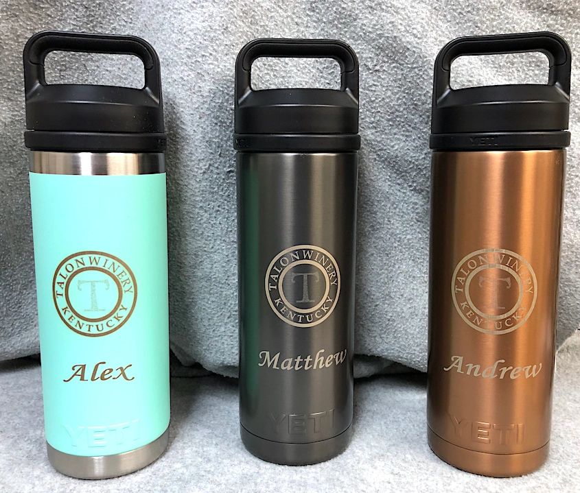 Personalized engraved water bottles — Alex, Matthew, and Andrew